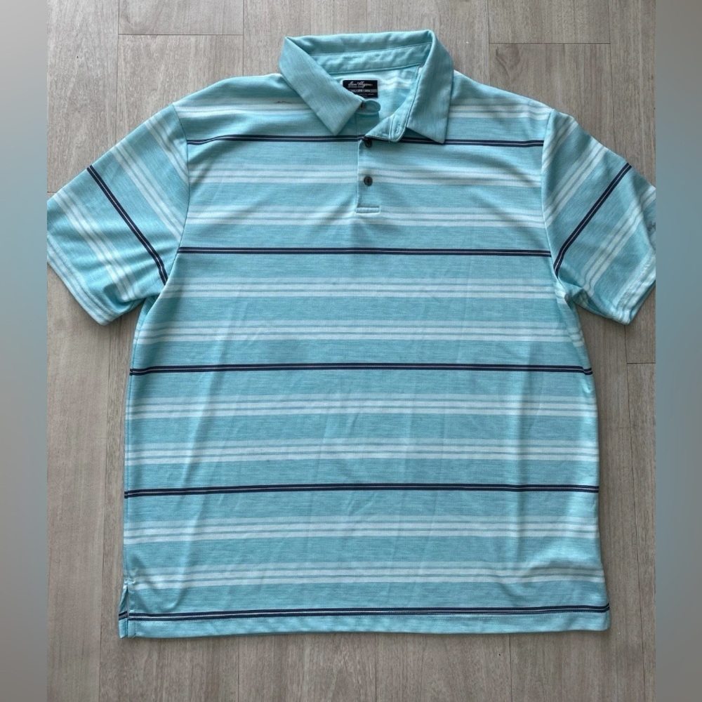 Ben Hogan Performance Polo Shirt Men’s 2XL Aqua Blue Striped Golf Polyester